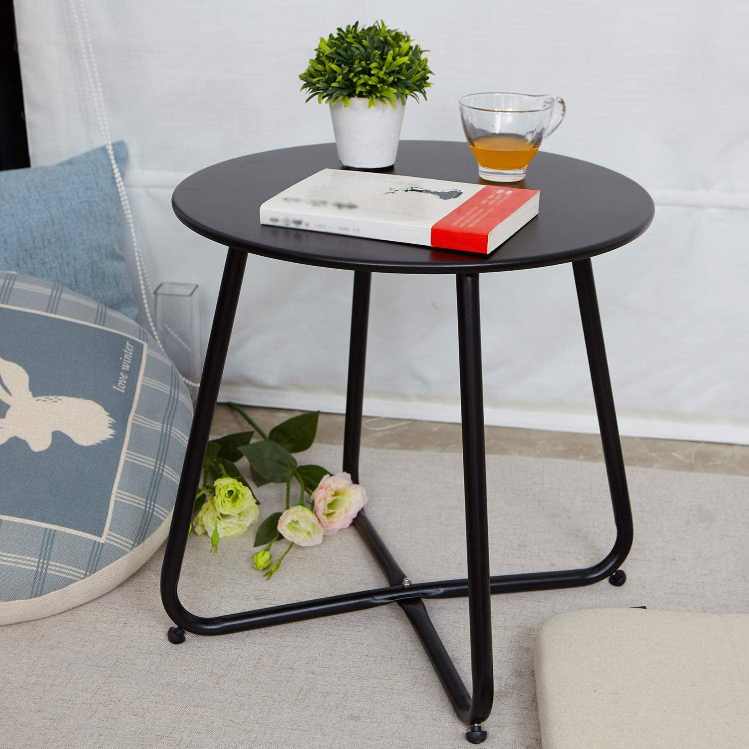 Grand Patio Outdoor&Indoor Steel Patio Side Table, Weather Resistant Outdoor Small Round End Table for Patio, Yard, Balcony, Garden, Living Room, Bedroom, Black - image 1 of 9