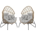 thumbnail image 1 of Grand Patio Outdoor & Indoor Wicker Oversized Egg Chair Set of 2 with Cushions Heavy Duty Steel Frame Egg Chair w/ Stand for Outside, Porch, Backyard, Tan, 1 of 8