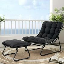Grand Patio Outdoor Lounge Chair with Ottoman, Comfy Sling Recliner Set, Puffy Cushion, Samba Modern Steel Furniture, Dark Gray