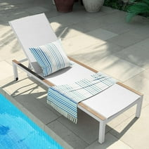 Grand Patio Outdoor Lounge Chairs with Woodgrain Texture, Portable Wheels & 4 Adjustable Reclining Backrest Positions for Poolside Beach White, 1 Seat