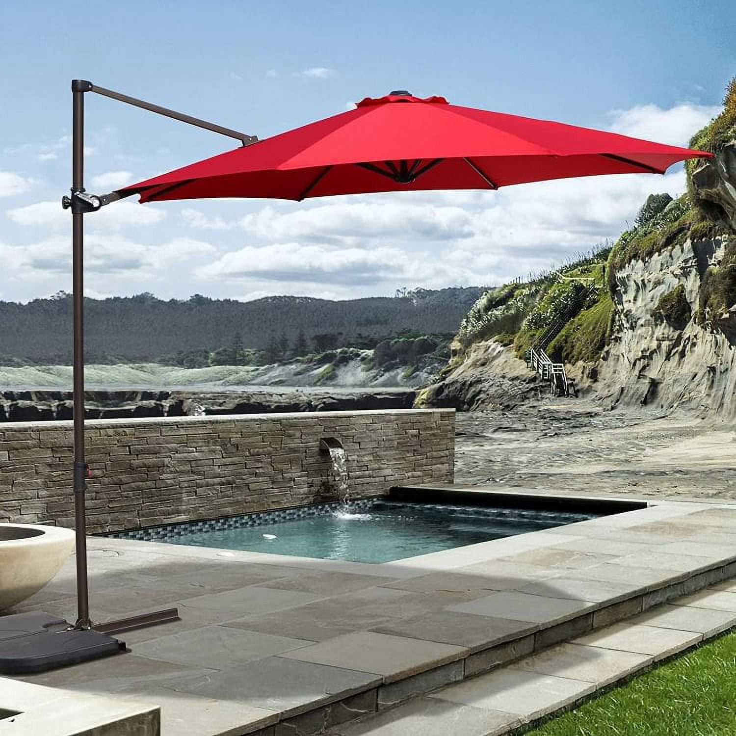 Grand Patio Outdoor Market Cantilever Steerable Large Umbrella, 10ft, Red