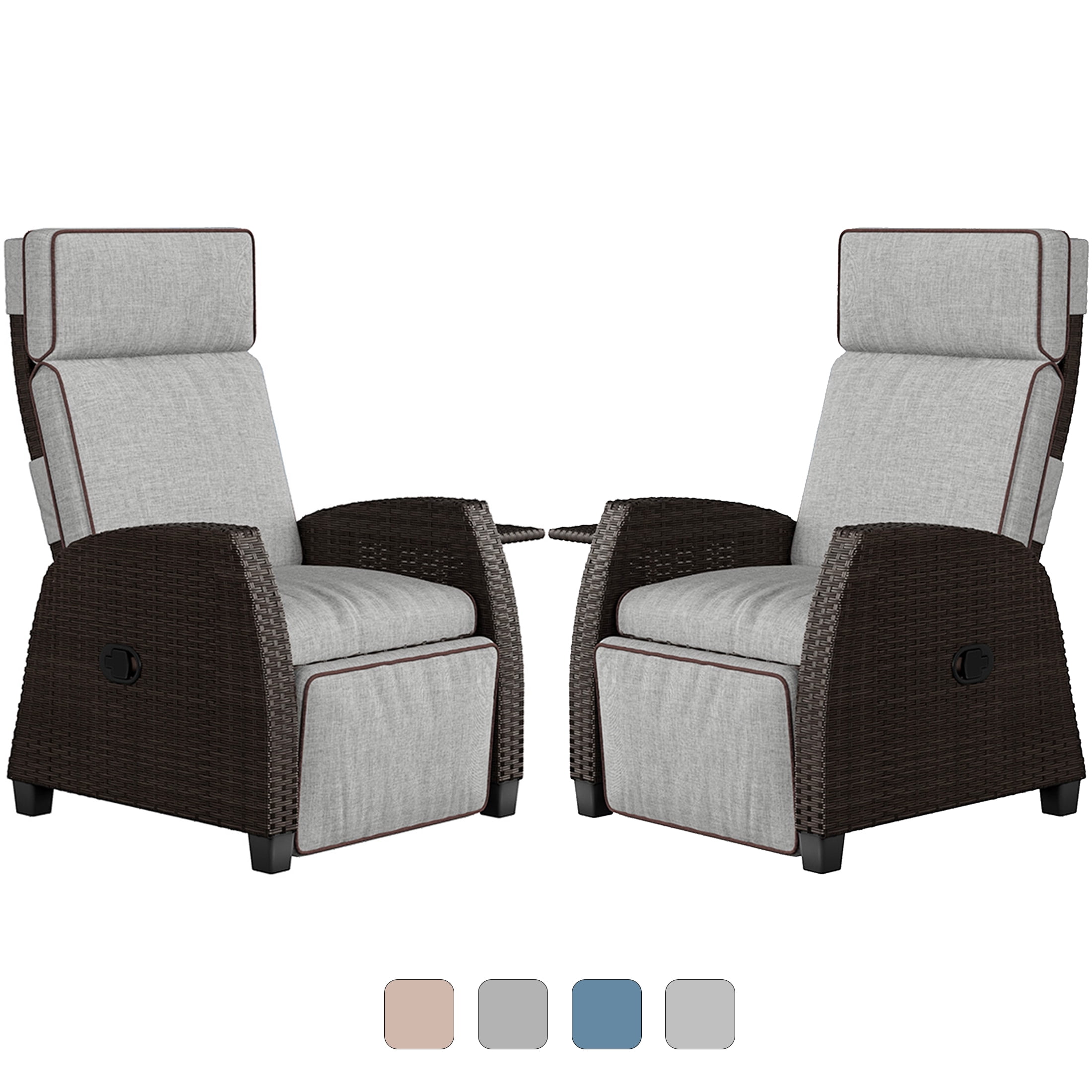 Grand Patio Outdoor Recliners Set of 2, Adjustable Chair with Flipup
