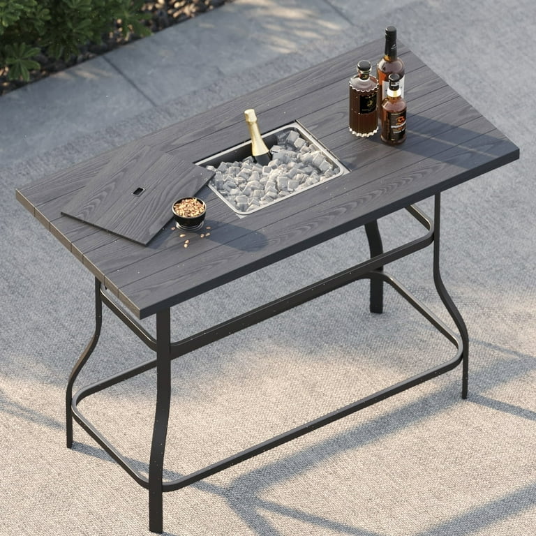 Grand Patio Outdoor Rectangle Faux Wood Grain Bar Table with Ice