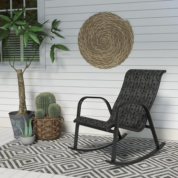 Grand Patio Outdoor Rocking Chair for Porch, All-Weather Rocker Chair for Patio with Steel Frame Sling Textile Lounge Chair for Patio, Balcony, Garden, Backyard, Black