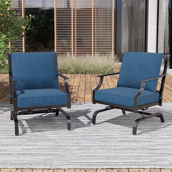 Grand Patio Outdoor Seating Chair Set of 2, Stationary Adult Rocker, Metal, Peacock Blue