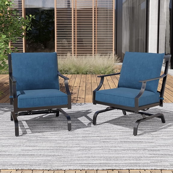 Grand Patio Outdoor Seating Chair Set of 2, Stationary Adult Rocker, Metal, Peacock Blue
