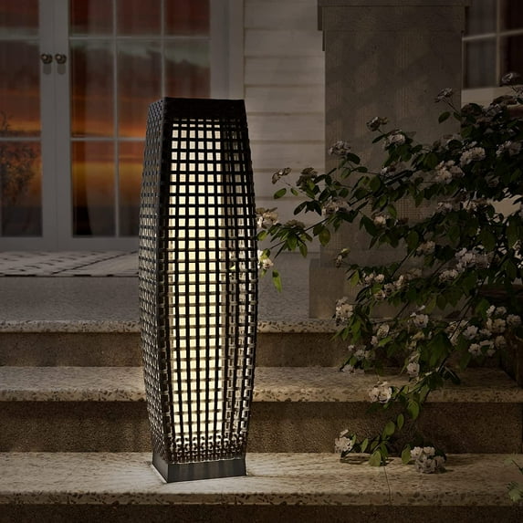 GRANDPATIO Outdoor Lights Solar Powered LED Resin Wicker Floor Lamp, for Garden or Porch - Medium Fuji, Silver Gray