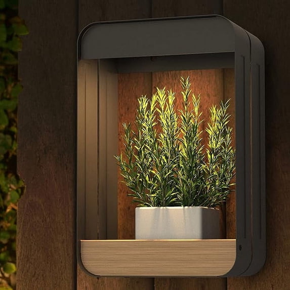 GRANDPATIO Outdoor Wall Lights Steel LED Solar Power Wall Sconce Shelf, Black, S-Rectangle