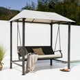 thumbnail image 1 of Grand Patio Outdoor Swing with Canopy & Cushion for Adults 3-Seats Yard/Porch/Garden Swing, Wood Grain Steel Frame, Beige, 1 of 9