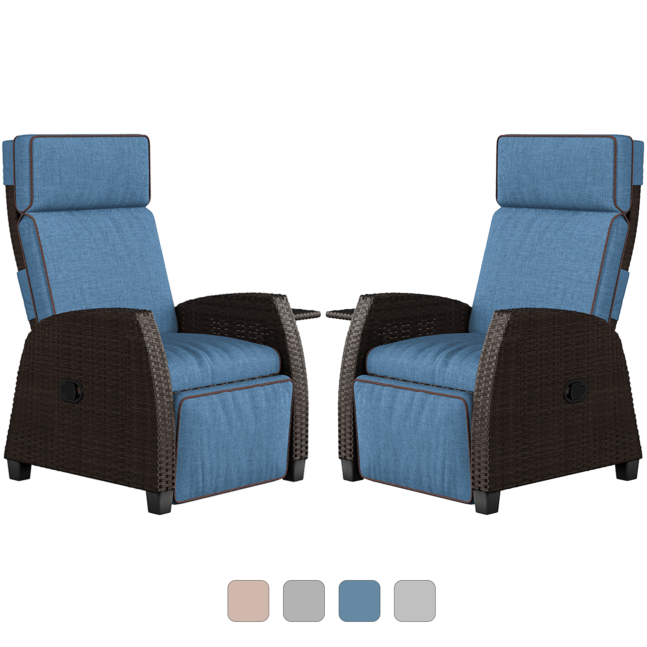 Grand Patio Outdoor Wicker Recliners, 2 Patio Recliner Chairs with Flip