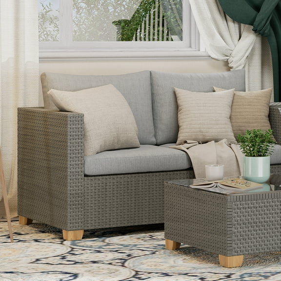Grand Patio Outdoor Wicker Sofa, Right Armrest Love Seat, Gray