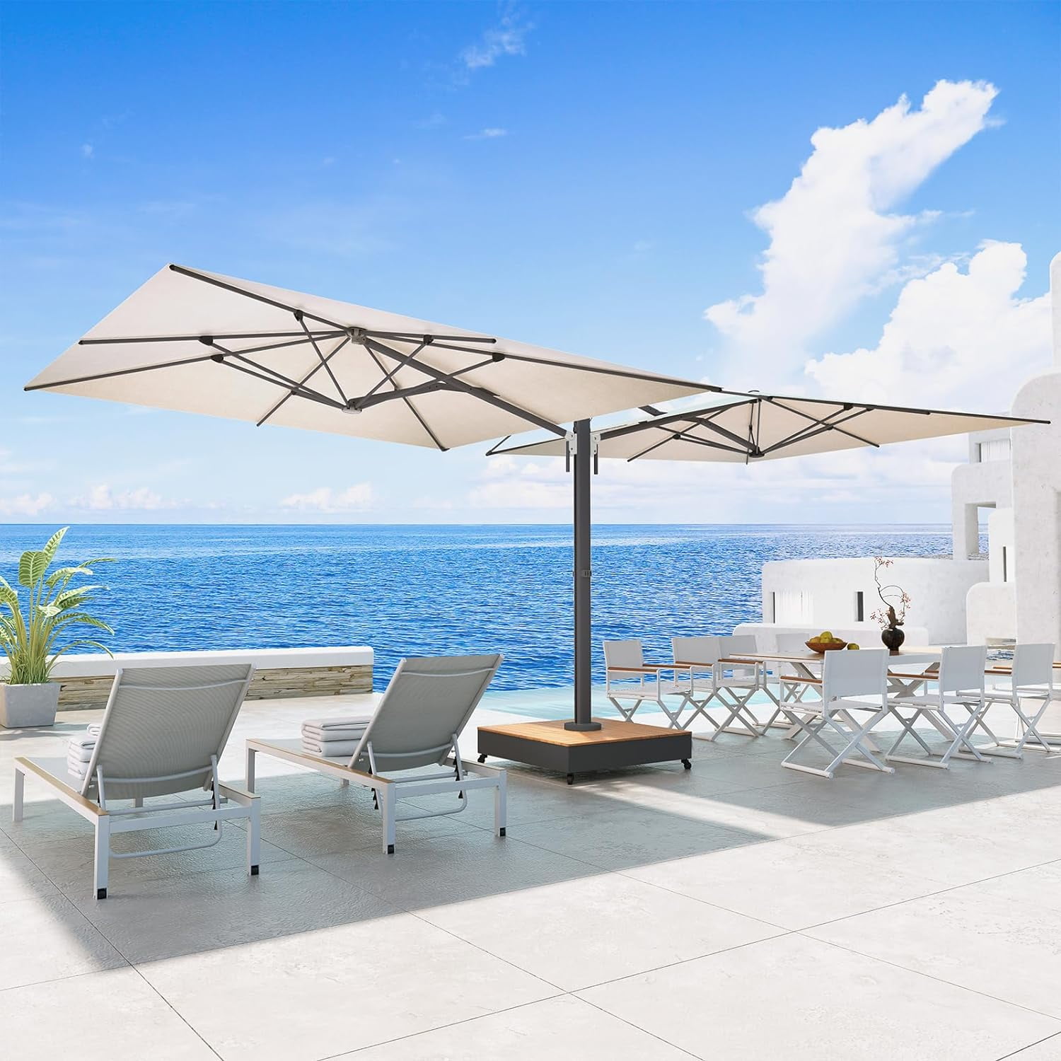 Grand Patio 10x10ft Patio Double-Sided Outdoor Cantilever Umbrella with Base & Cover, Black Pole