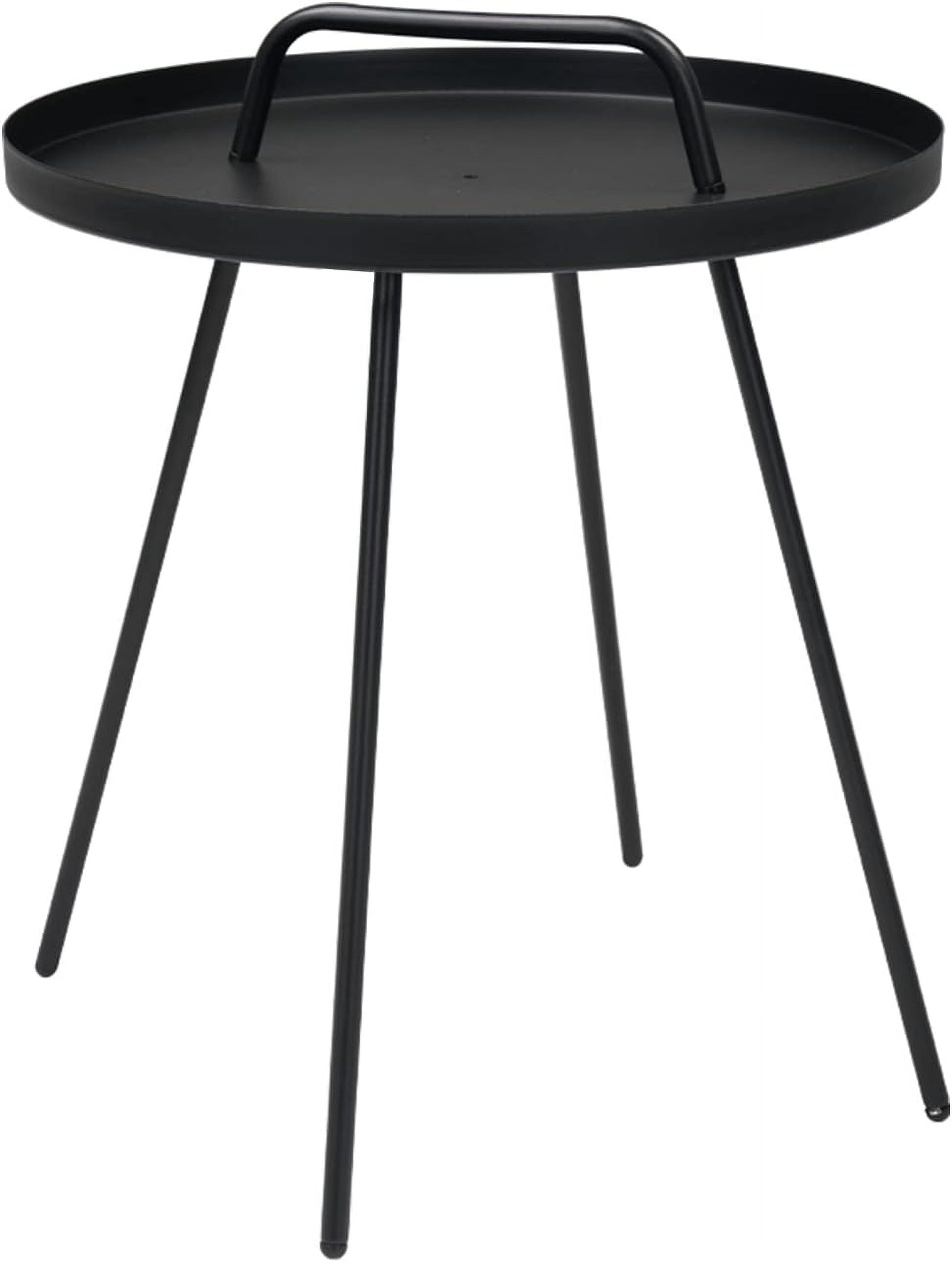 Grand Patio Round Coffee Side Table With Handle Small Steel End Table for Outdoor & Indoor, Black
