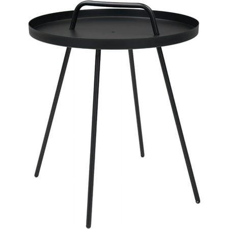 Grand Patio Round Coffee Side Table With Handle Small Steel End Table for Outdoor & Indoor, Black