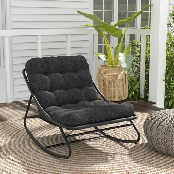 Grand Patio Outdoor Rocking Chair Modern Steel Cozy Lounge Rocker Chair with Cushion for Balcony Porch Patio,Charcoal (Set of 1)