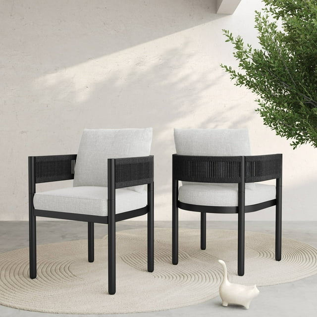 GRANDPATIO Steel Outdoor Dining Arm Chairs - Set of 2, Beige