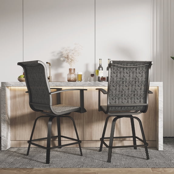 Grand Patio Swivel Bar Stools Set of 2 for Bistro, Garden, Porch, Black&Grey Plaid