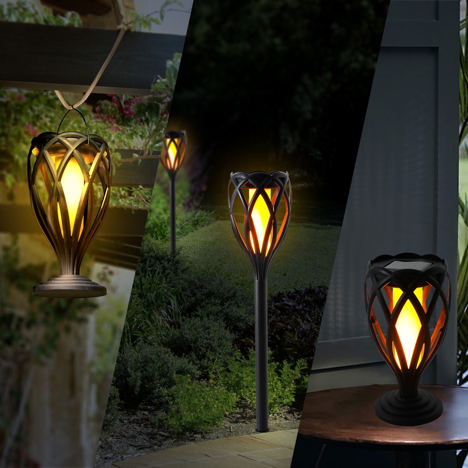 GRANDPATIO Tall Solar Torch Landscape Lights 4-Pack, Flickering Flame, Auto on/off, for Garden Patio Yard Decor, Pathway Light, LED Lighting