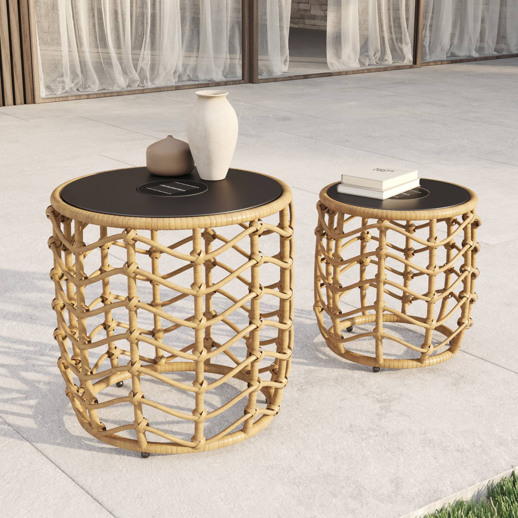 GRANDPATIO Wave Outdoor Contemporary Wicker and Steel Round End Table