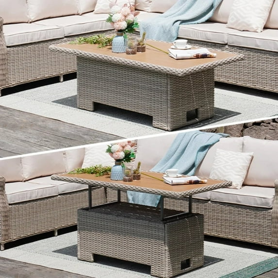 Grand Patio Adjustable Height and Storage Wicker Coffee Table