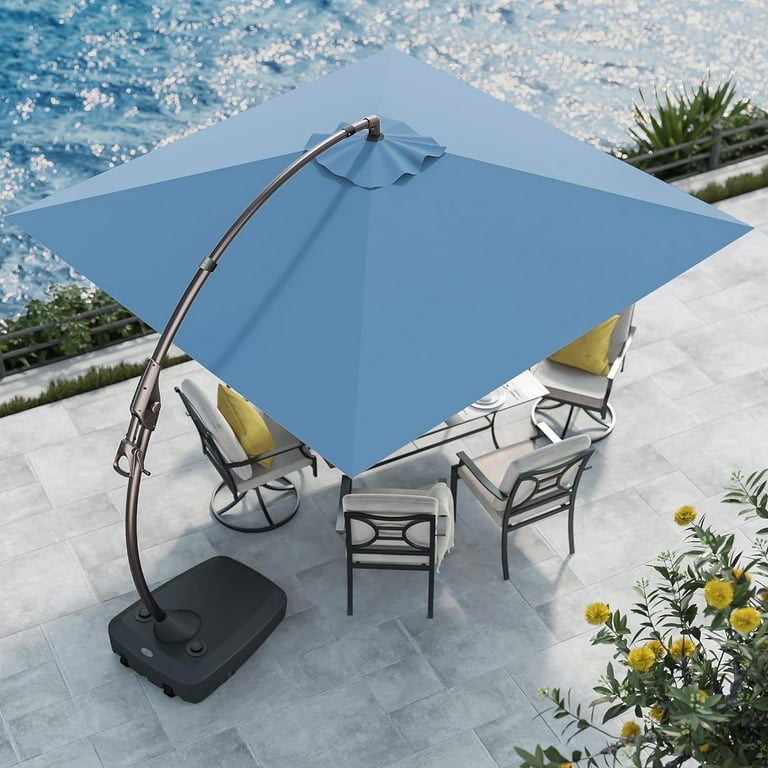 Grand Patio x SUNBRELLA 10 ft Square Patio Umbrella Deluxe Curvy Aluminum Offset Umbrella, Outdoor Cantilever Umbrella w/ Base, Canvas Sapphire Blue Grand Patio x SUNBRELLA 10 ft Square Patio Umbrella Deluxe Curvy Aluminum Offset Umbrella, Outdoor Cantilever Umbrella w/ Base, Canvas Sapphire Blue