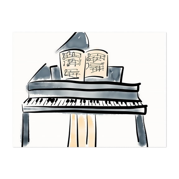 Grand Piano - Digital Art Music Illustration Sketch Watercolor Modern Art Unframed Wall Art Print 6 x 8 inches