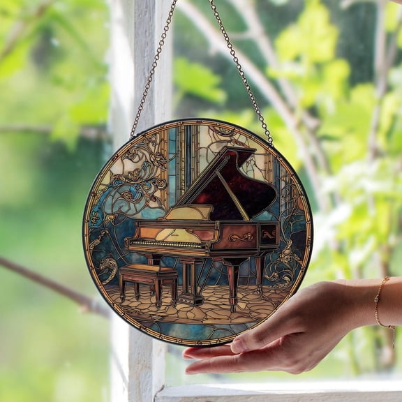 Grand Piano Glass Suncatcher, Musical Instrument Window Art, Music Studio Decor, 3.5 in