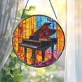 thumbnail image 1 of Grand Piano Glass Suncatcher, Round Musical Window Panel, 7.9 in, 1 of 3