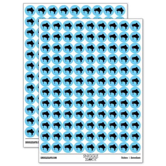 Grand Piano Music Instrument Silhouette 200+ Round Stickers - Light Blue - Matte Finish - 0.50" Size