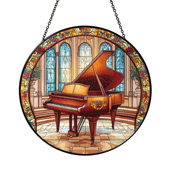 Grand Piano Stained Glass Style Suncatcher, Musical Instrument Decorative Window Hanging Art, Artistic Glass Panel Decor, Creative Home Accent