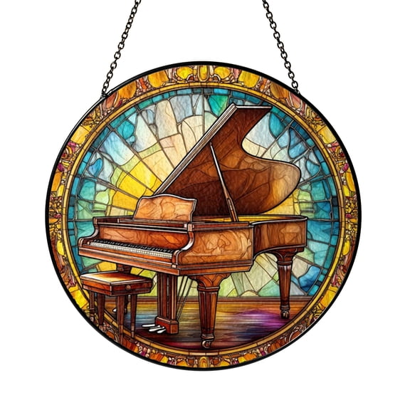 Grand Piano Stained Glass Suncatcher – Musical Instrument Window Hanging for Home or Studio