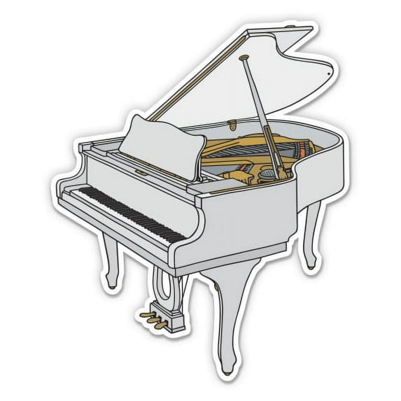 Grand Piano White - 5" Vinyl Sticker - For Car Laptop I-Pad - Waterproof Decal
