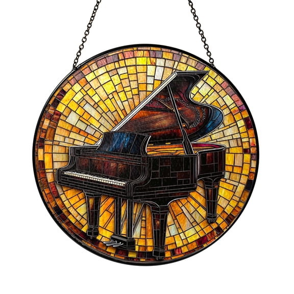 Grand Piano Window Hanging – Stained Glass Style Musical Decor