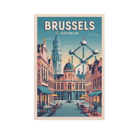 Grand Place Classic Poster Retro Brussels Cityscape with Historic Squares & Cafés Print Poster