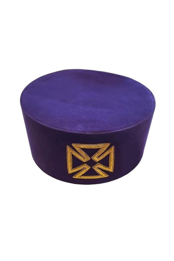 Grand Prior Knights Templar Commandery Masonic Crown Cap - Hand Embroidered Purple Fabric