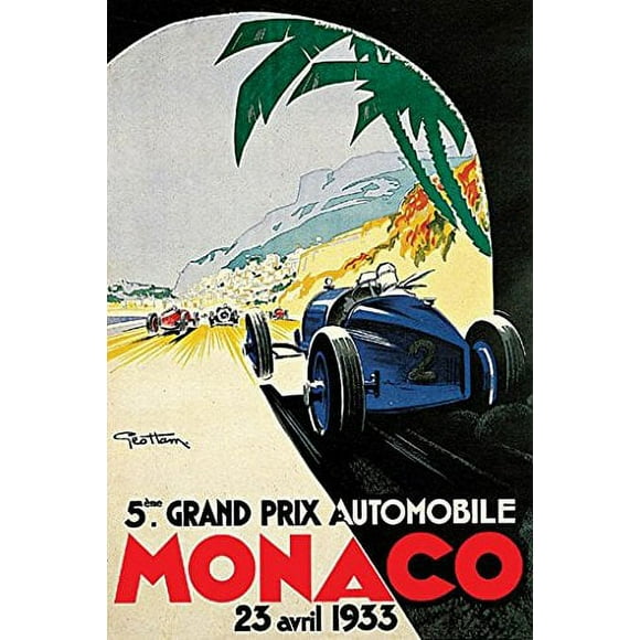 Grand Prix De Monaco Poster 1933 French Vintage Car Racing New 24x36