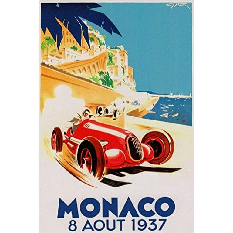 Grand Prix De Monaco Poster 1937 French Vintage Car Racing New