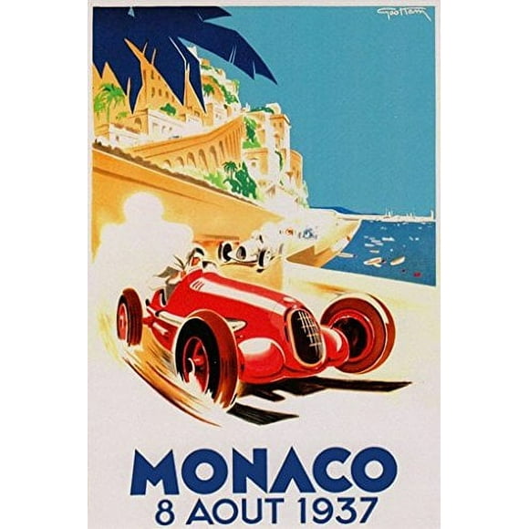 Grand Prix De Monaco Poster 1937 French Vintage Car Racing New 24x36