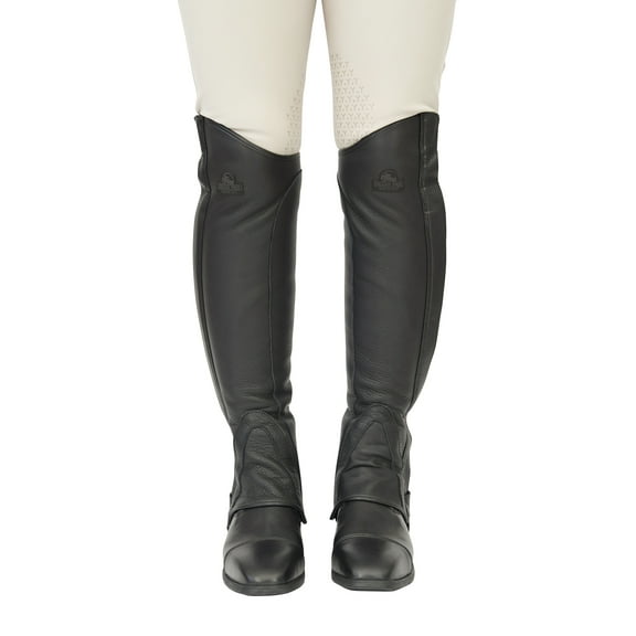 Grand Prix Full Italian Leather Half Chaps, Black - Calf: 14", Height: 18"