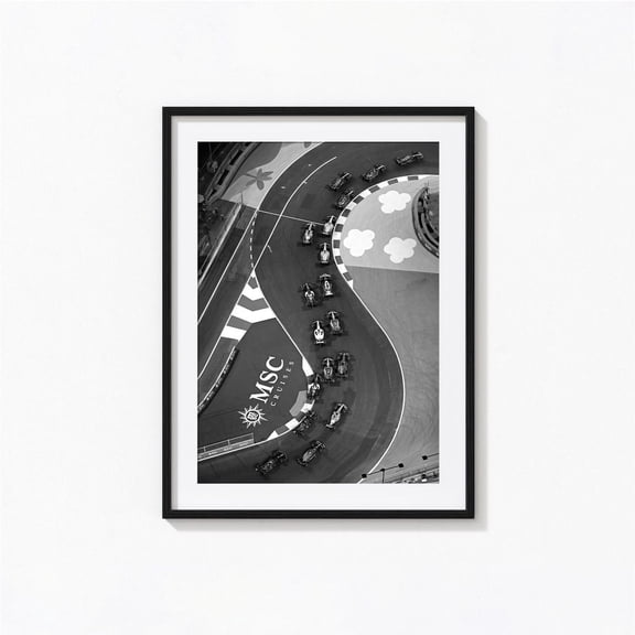 Grand Prix Racing Monte Carlo Monaco Black and White Vintage Photography Wall Art Version Beta, Unframed Poster