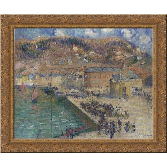 Grand Quay at Fecamp 24x20 Gold Ornate Wood Framed Canvas Art by Gustave Loiseau