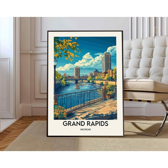 Grand Rapids Michigan City Map Wall Art Travel Decor Photo Print Unframed Paper Print