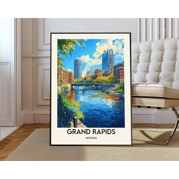 Grand Rapids Michigan City Poster, Stretched Canvas 8x10in