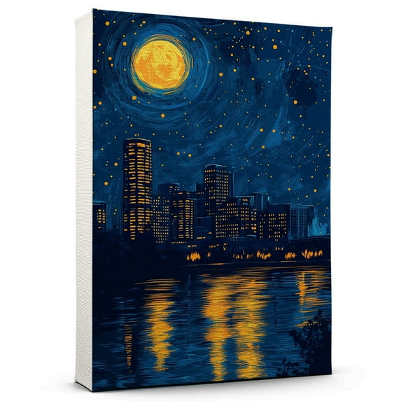 Grand Rapids Travel Canvas Art Print, Michigan Wall Canvas Starry Night, Grand Rapids Canvas Painting decorMichigan Travel Picture -97AZ524