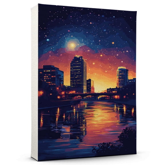 Grand Rapids Travel Starry Night Canvas Print, Michigan Canvas Wall art, Grand Rapids Map Canvas, Michigan Travel Art Picture Print -96AZ524