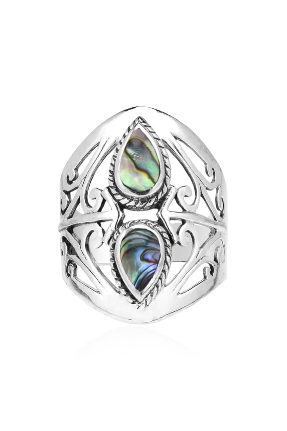 Grand Reflection Filigree Teardrop Abalone Sterling Silver Ring-7
