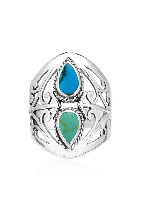 Grand Reflection Filigree Teardrop Blue-Green Turquoise Sterling Silver Ring-9