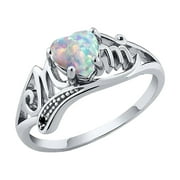WEANT Grand Sale! MIARHB Womens 925 Sterling Silver Women Girls Ring Opal Heart Letter Ring Mom Character Diamond Ring For Mother's Day, Silver, C