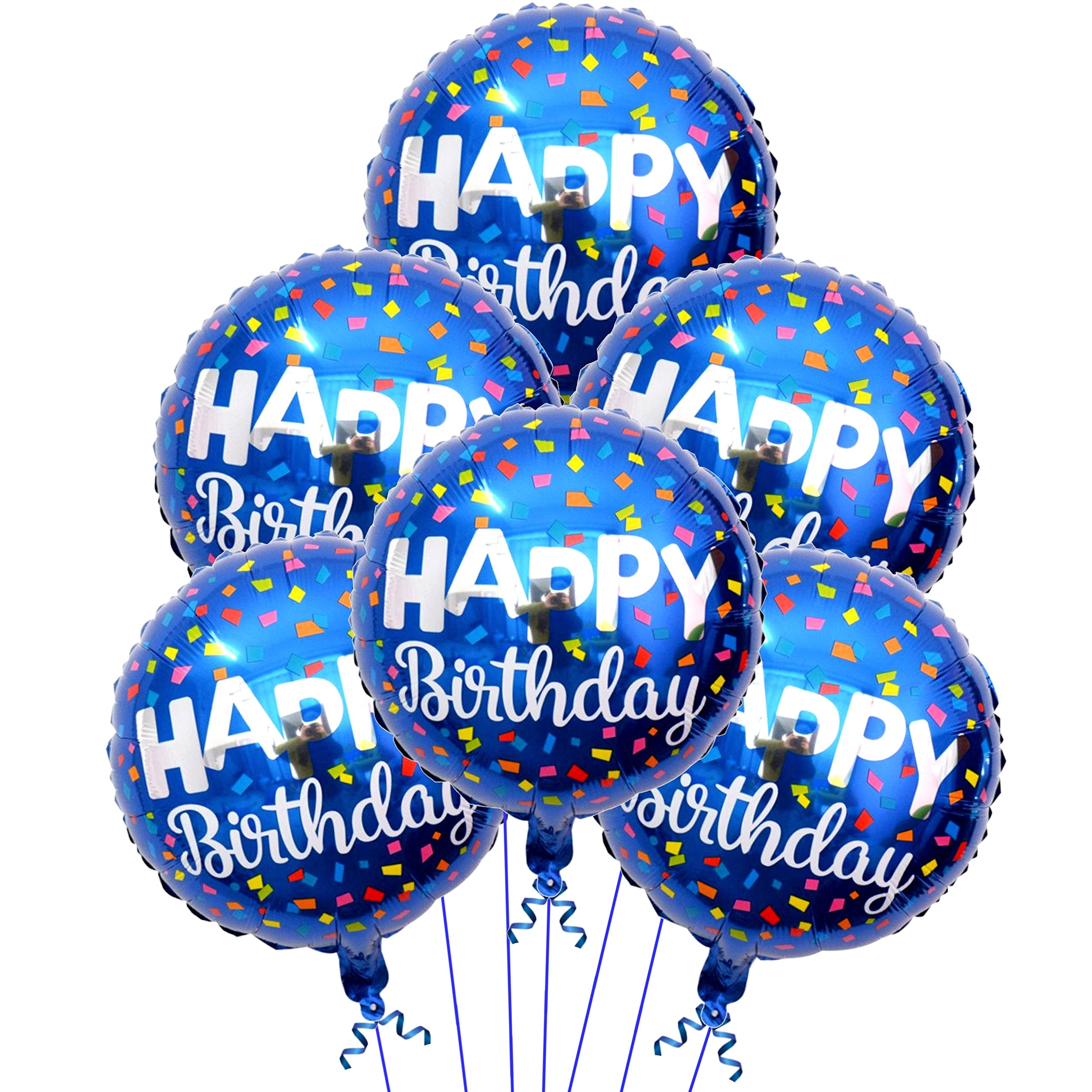 Grand Shop Happy Birthday Round Foil Balloons Blue Popper Pack Of 6