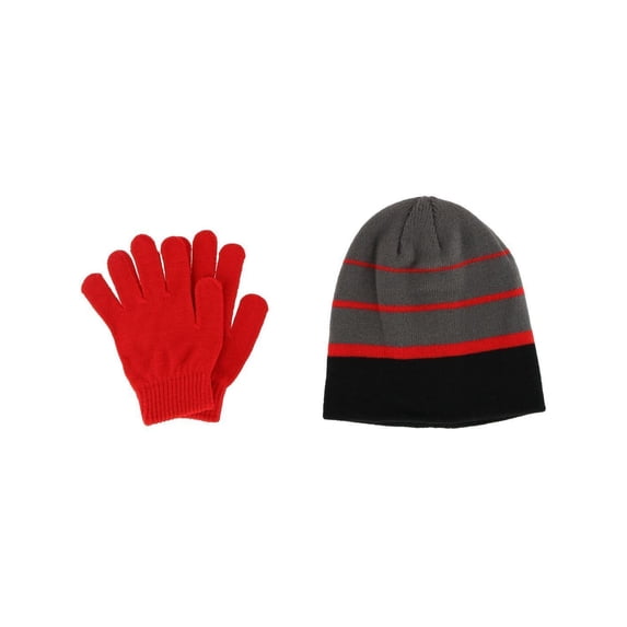 Grand Sierra Kids' 8-12 Striped 2-Piece Winter Beanie and Glove Set